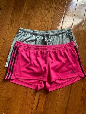 adidas Women's Bright Pink Athletic Shorts with Black Stripes